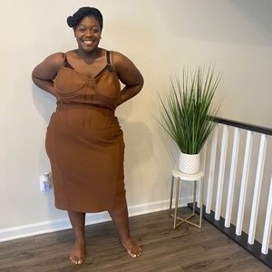 PrettyLittleThing Brown Bandage Cut Out Undercuts Strappy Dress